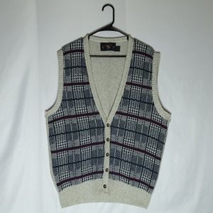 Lake Harmony USA Sweater Vest Mens XL Striped Multicolor Button Up 80s Vintage